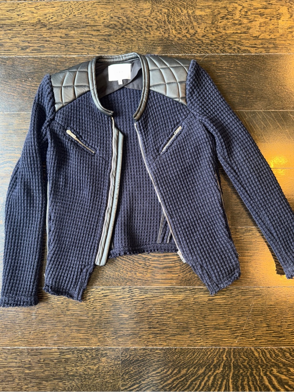 IRO Navy Quilted-Shoulder Knit Bomber Jacket